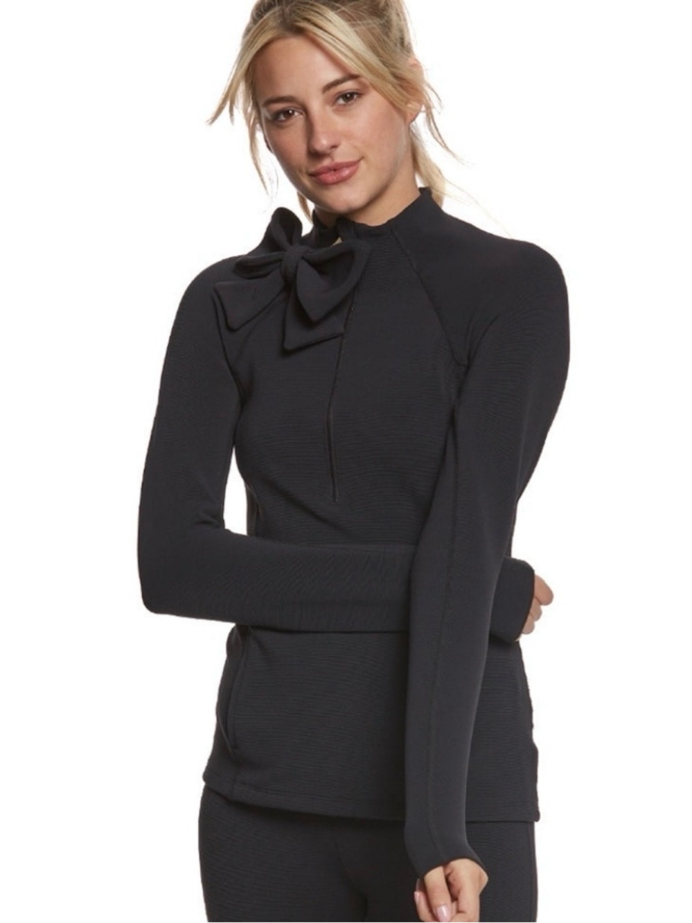 Kate Spade x Beyond Yoga Black Bow Neck Zip-Up Athletic Jacket XL
